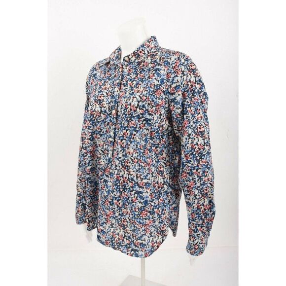 J.Crew Womens Shirt Top Blouse Popover Size M Navy Blue Floral 1/2 Button Front - Picture 2 of 6